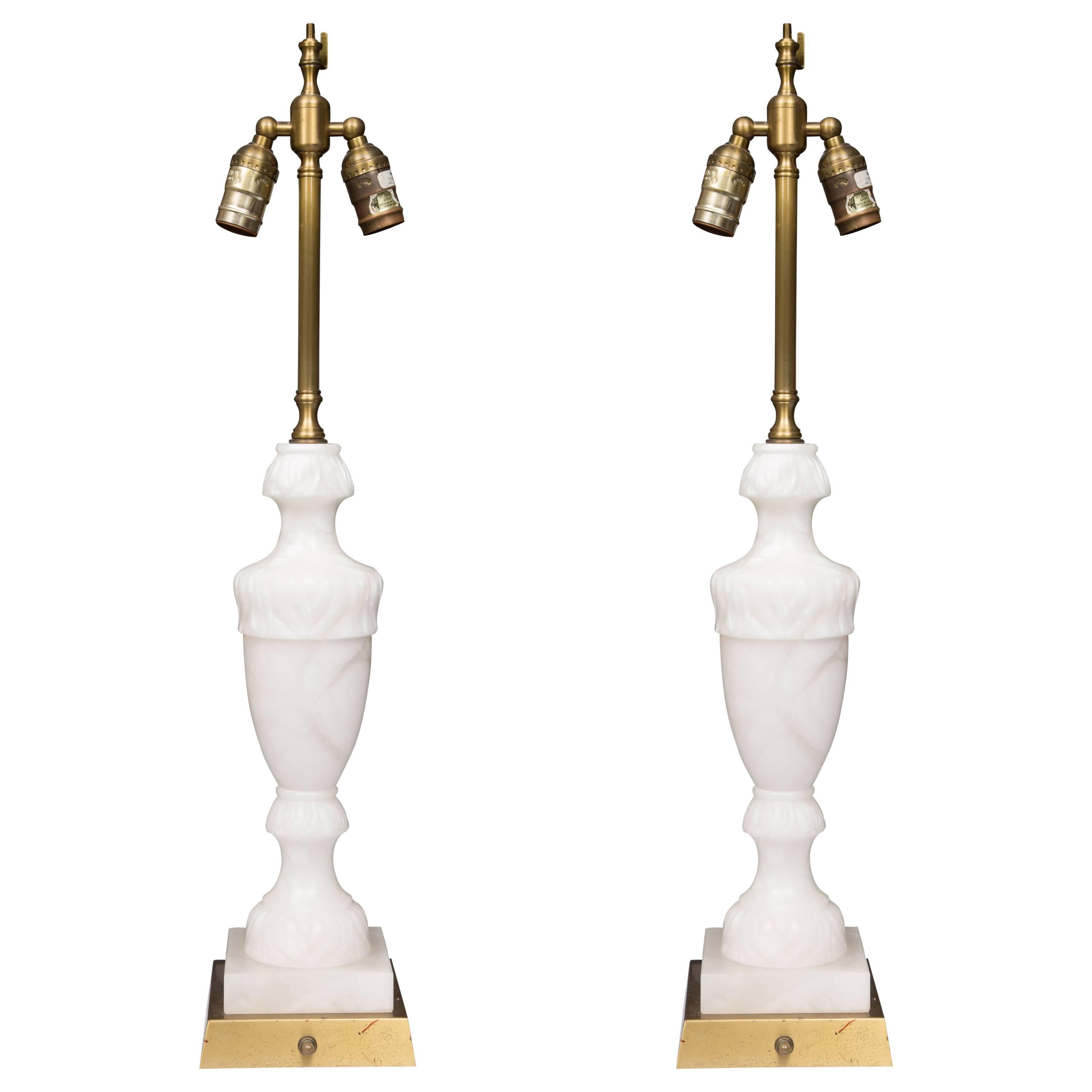 Pair of White Marble Lamps