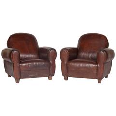 Rare Pair of Vintage Deco Leather Child's Chairs 11