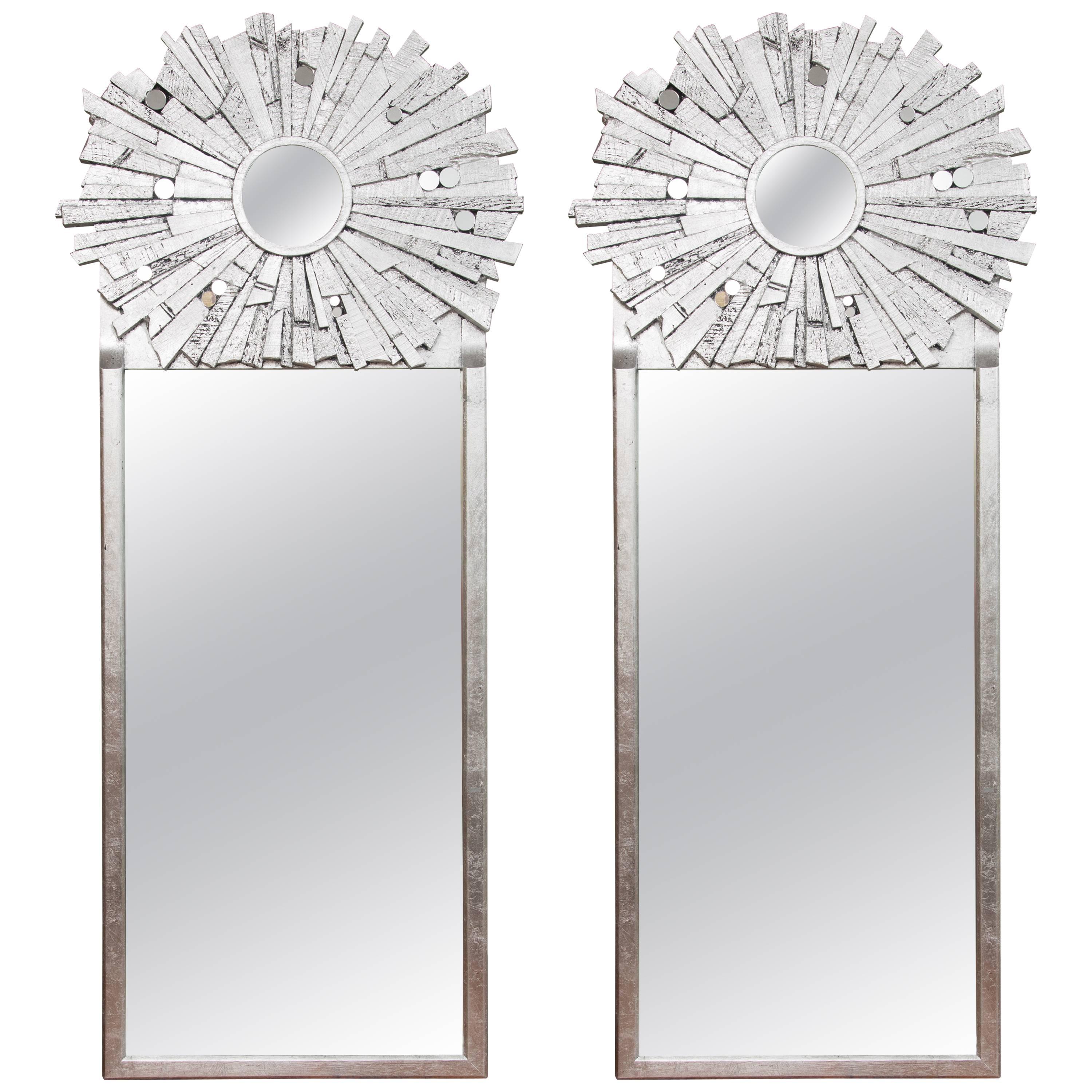 Pair of Contemporary Silvered Sunburst Mirror For Sale