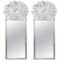 Pair of Contemporary Silvered Sunburst Mirror