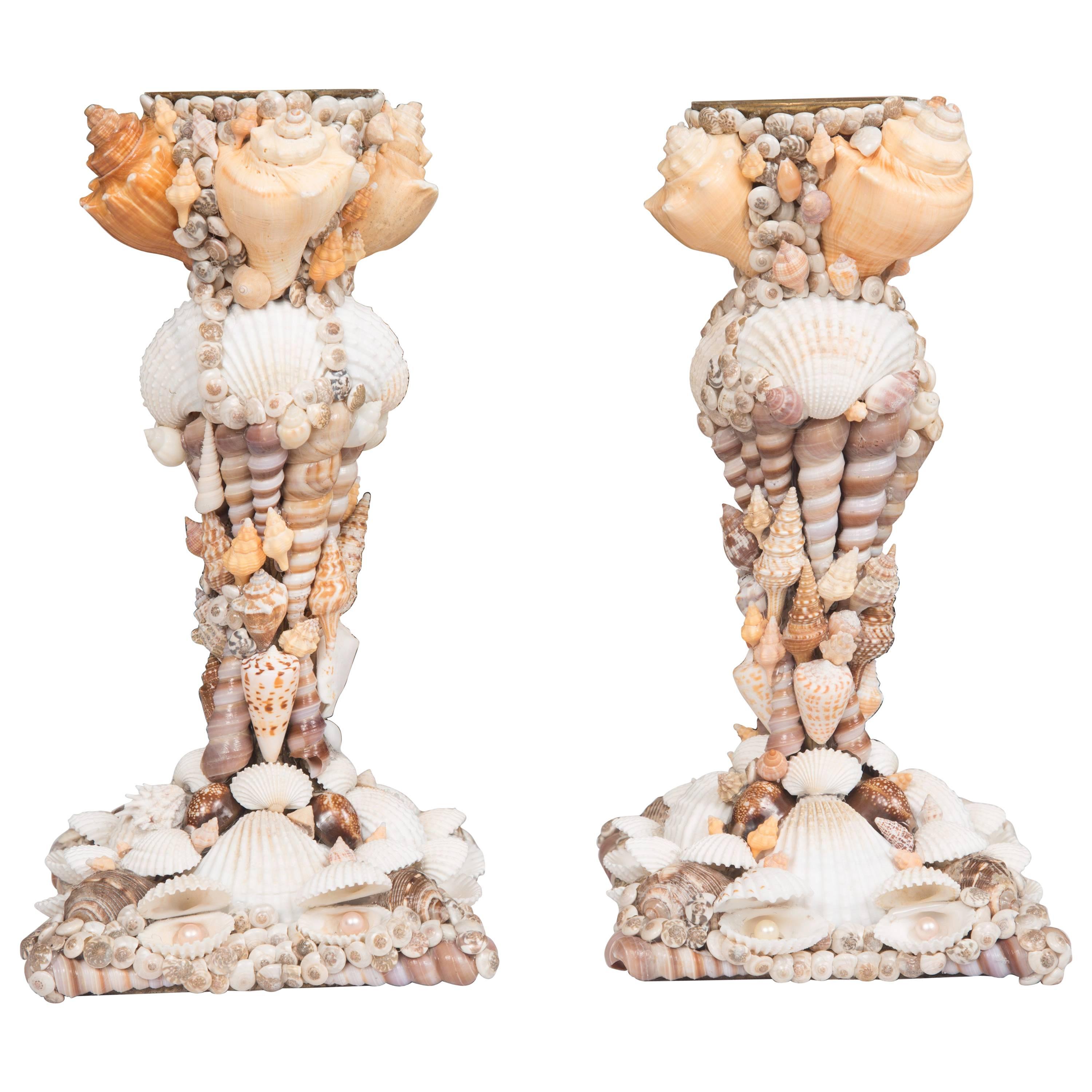 Custom Shell-Encrusted Candlesticks at 1stDibs