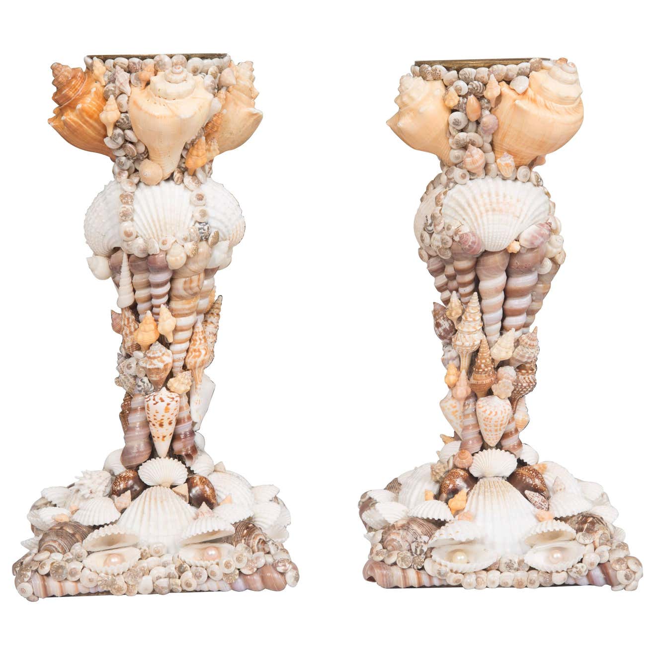 Custom Shell-Encrusted Candlesticks at 1stDibs
