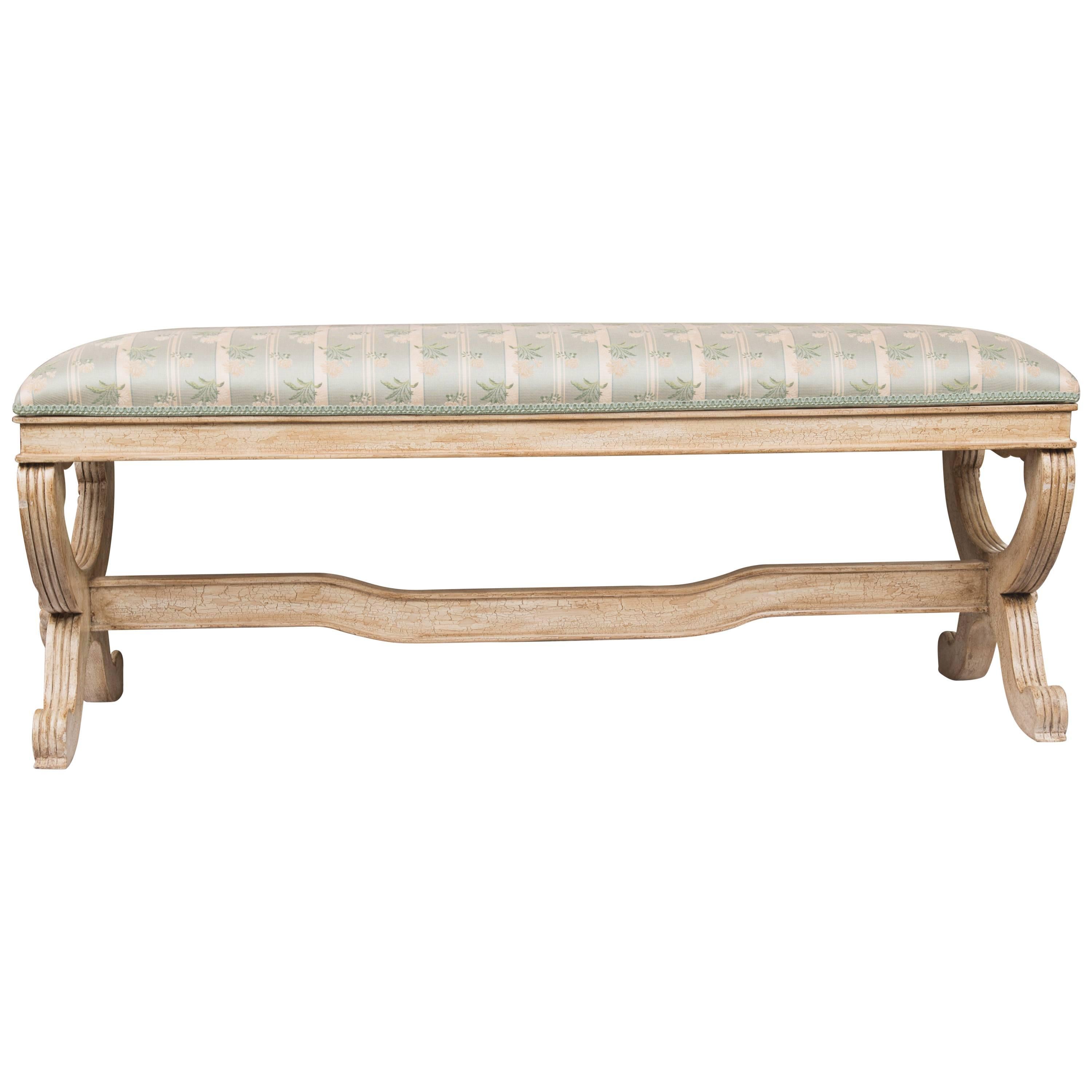 Painted and Upholstered Rectangular Bench