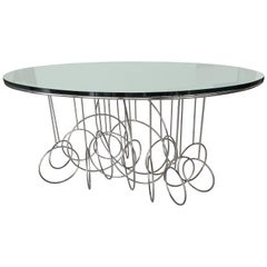 Chrome and Mirror-Top French Console or Center Table