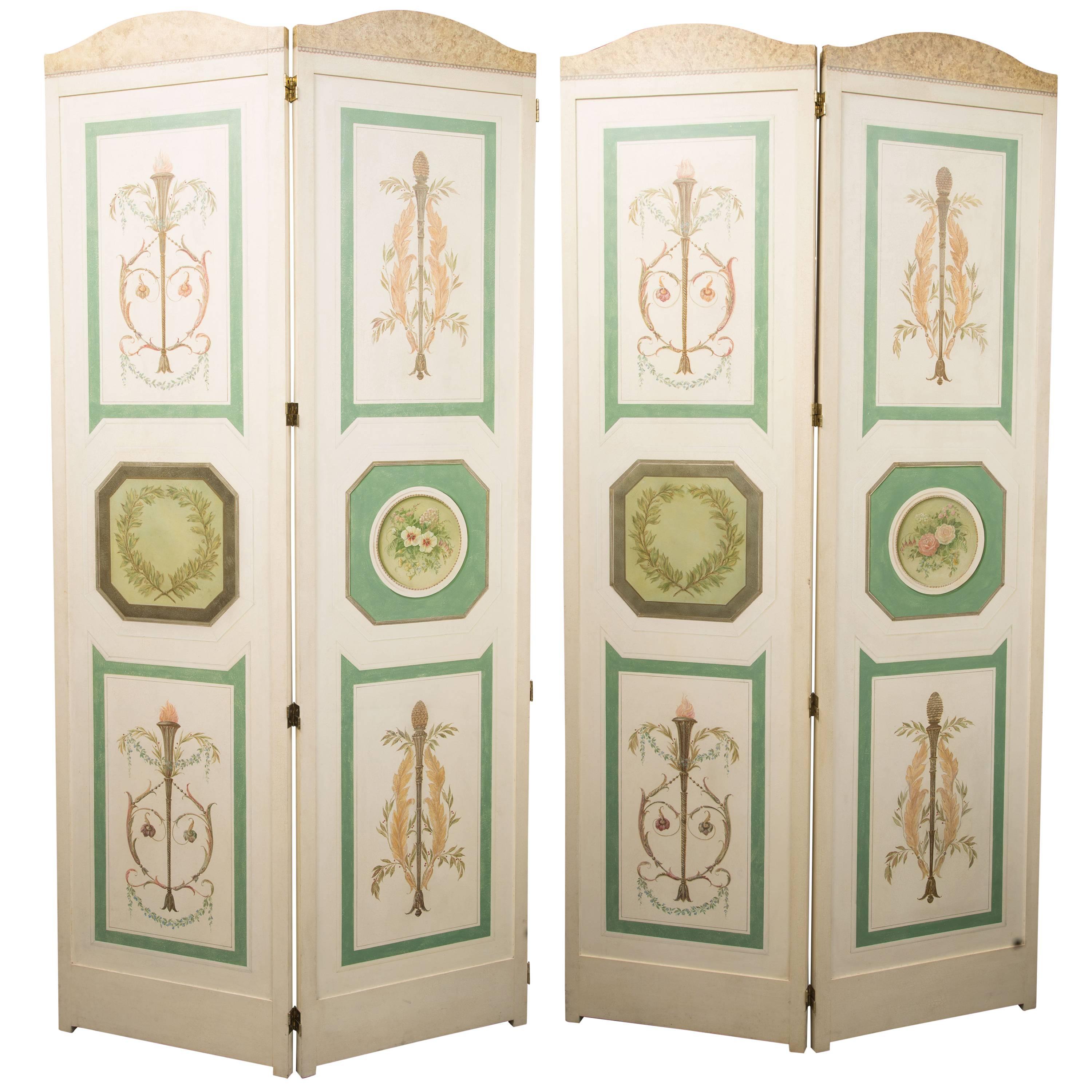 Hand-Painted Custom Adams Style, Four-Panel Screen