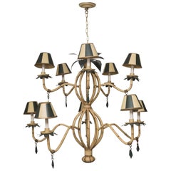 Polychrome Metal Ten-Light Faux Custom Bamboo Chandelier