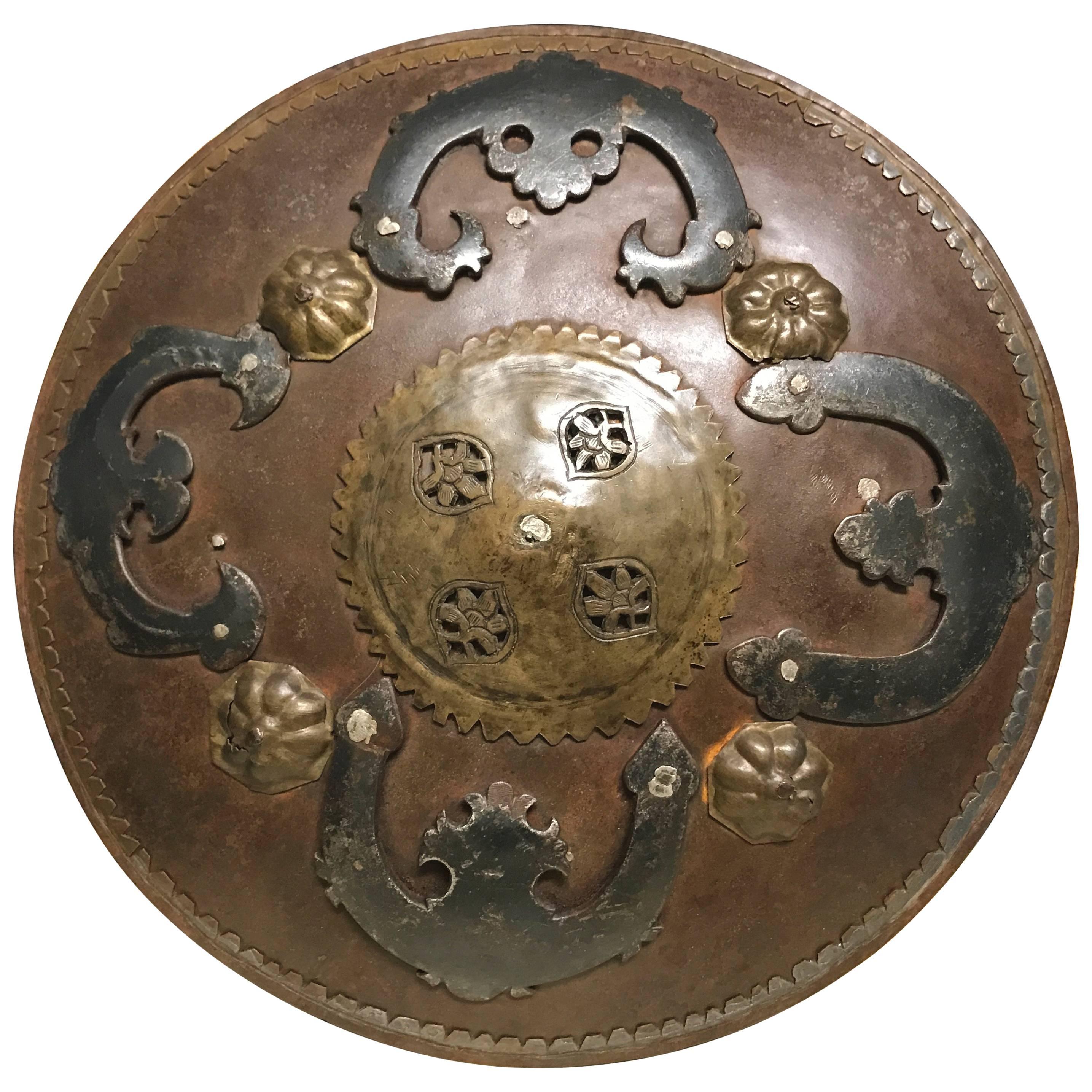 19th Century Turkish Ottoman Miniature Iron and Brass Battle Shield For Sale