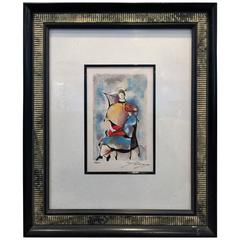 Vintage Signed Hand Colored Lithograph of Seated Abstract Women