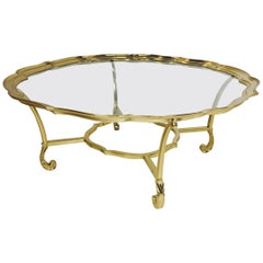 Hollywood Regency Scalloped Edge Brass and Glass Coffee Table by Labarge