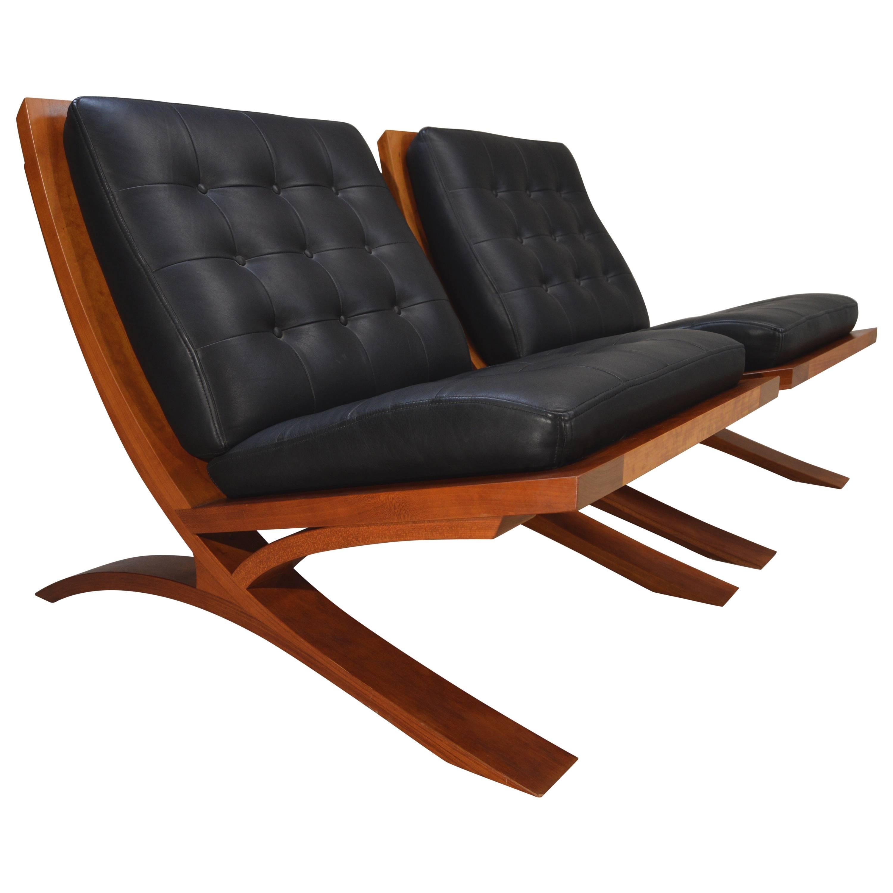 Pair of "VITA Collection" Cherry and Leather Lounge Chairs by Thomas Moser
