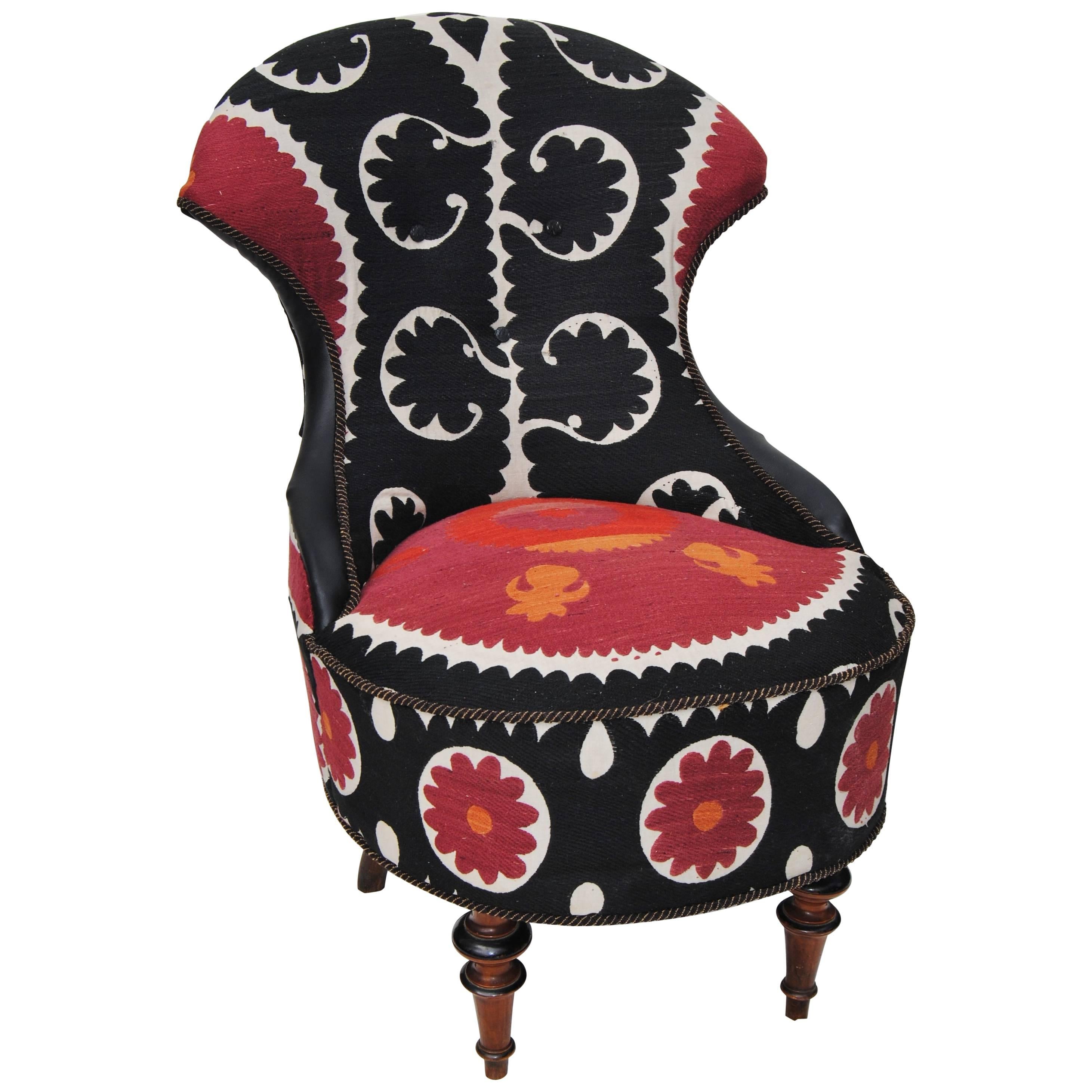 Antique European Chair Newly Upholsterd in a Vintage Suzani Textile
