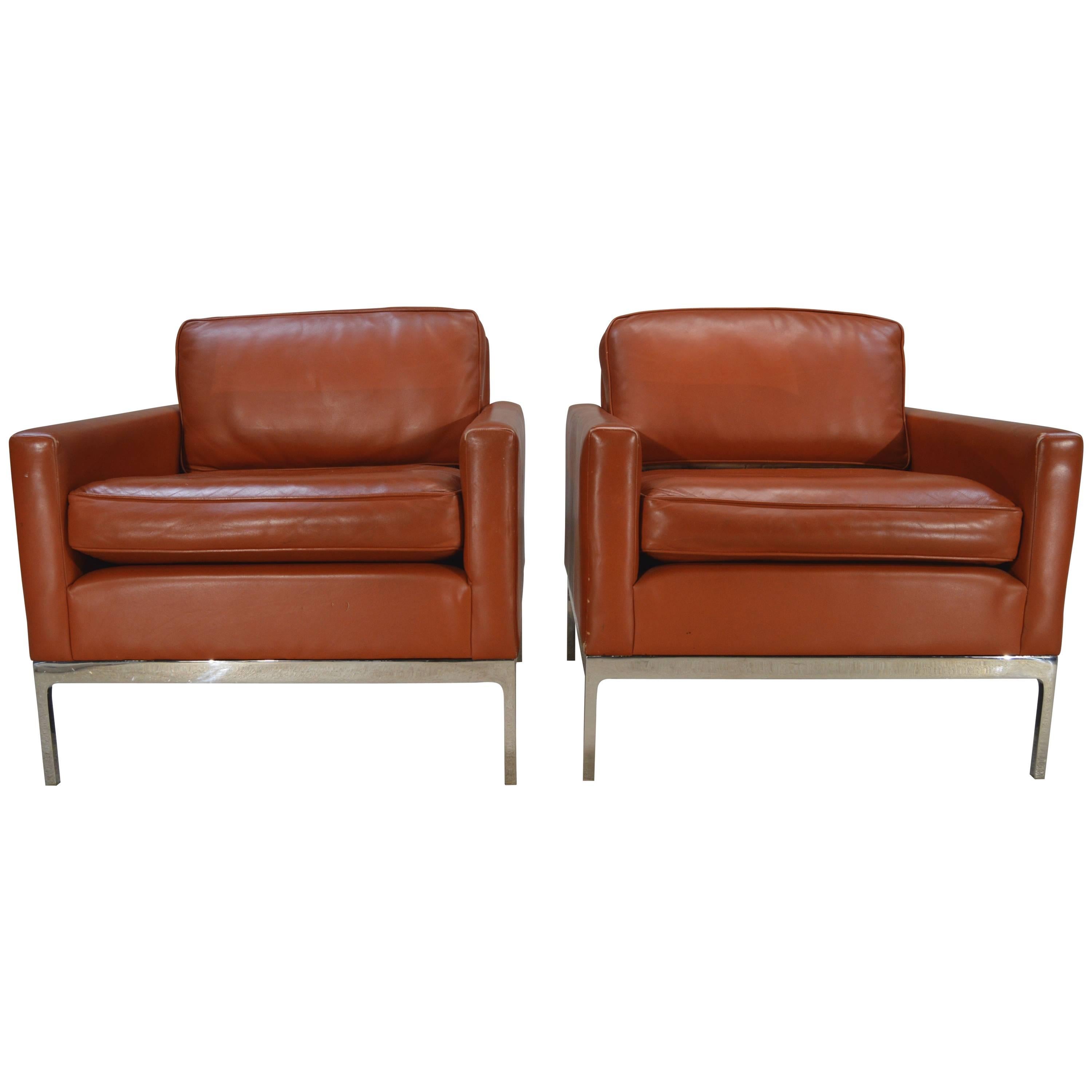 Nicos Zographos Soft Leather Club Lounge Chairs
