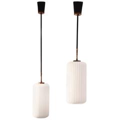 Set of Two 1950s Italian Pendant Lamp with Opaline Glass, 1950s