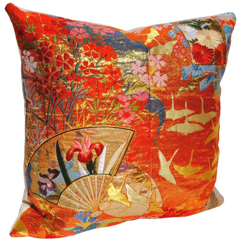 Custom Pillow Cut from Vintage Japanese Silk Uchikake Wedding Kimono