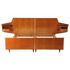 Italian 1950s Modernist Bed Whit Integrated Nightstand