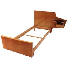 Italian 1950s Modernist Bed with Integrated Right Nightstand