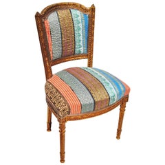Antique Danish Chair Newly Upholstered in a Vintage Silk Kantha Quilt from India