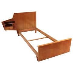 Italian 1950s Modernist Bed with Integrated Left Nightstand