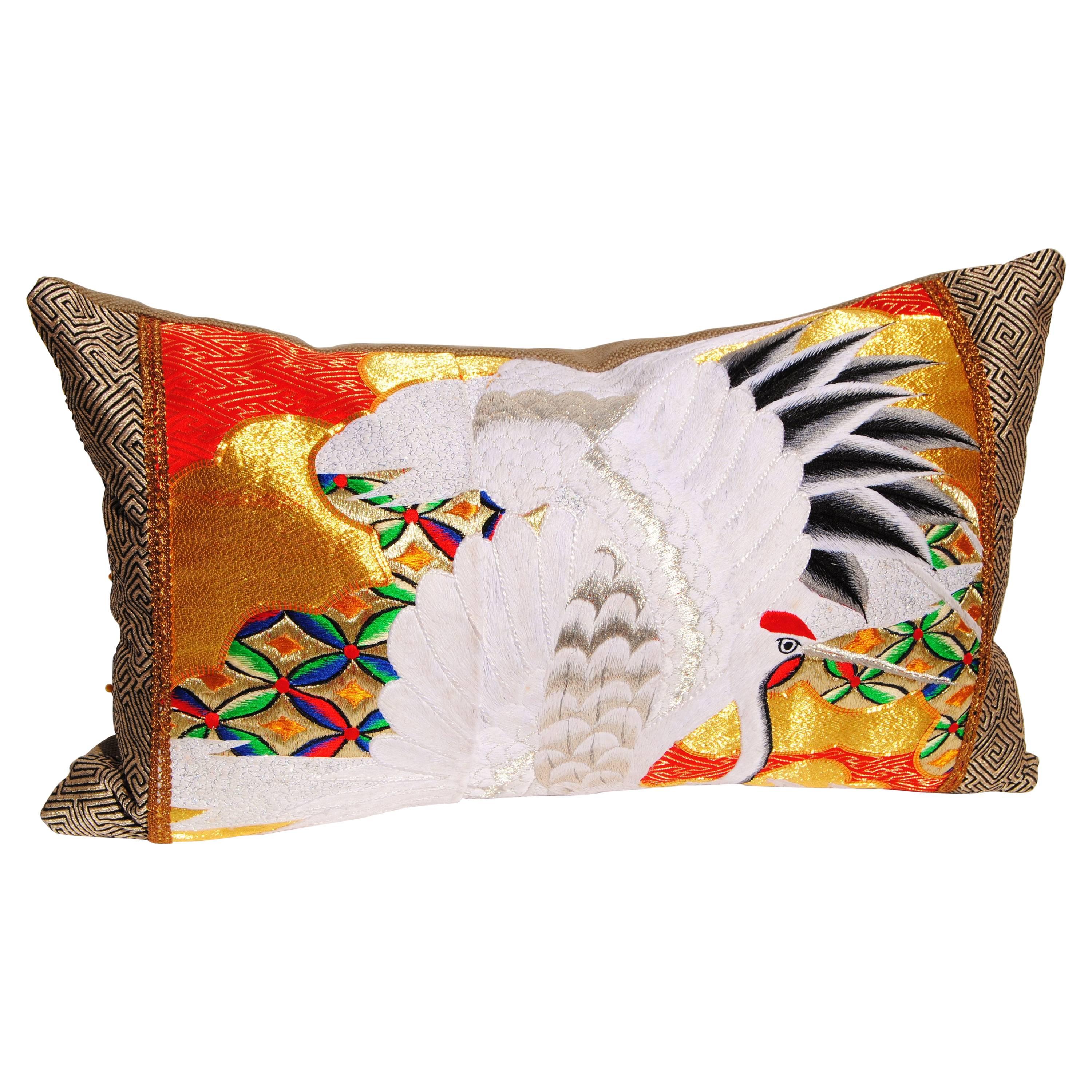 Custom Pillow Cut from a Vintage Japanese Silk Uchikake Wedding Kimono For Sale
