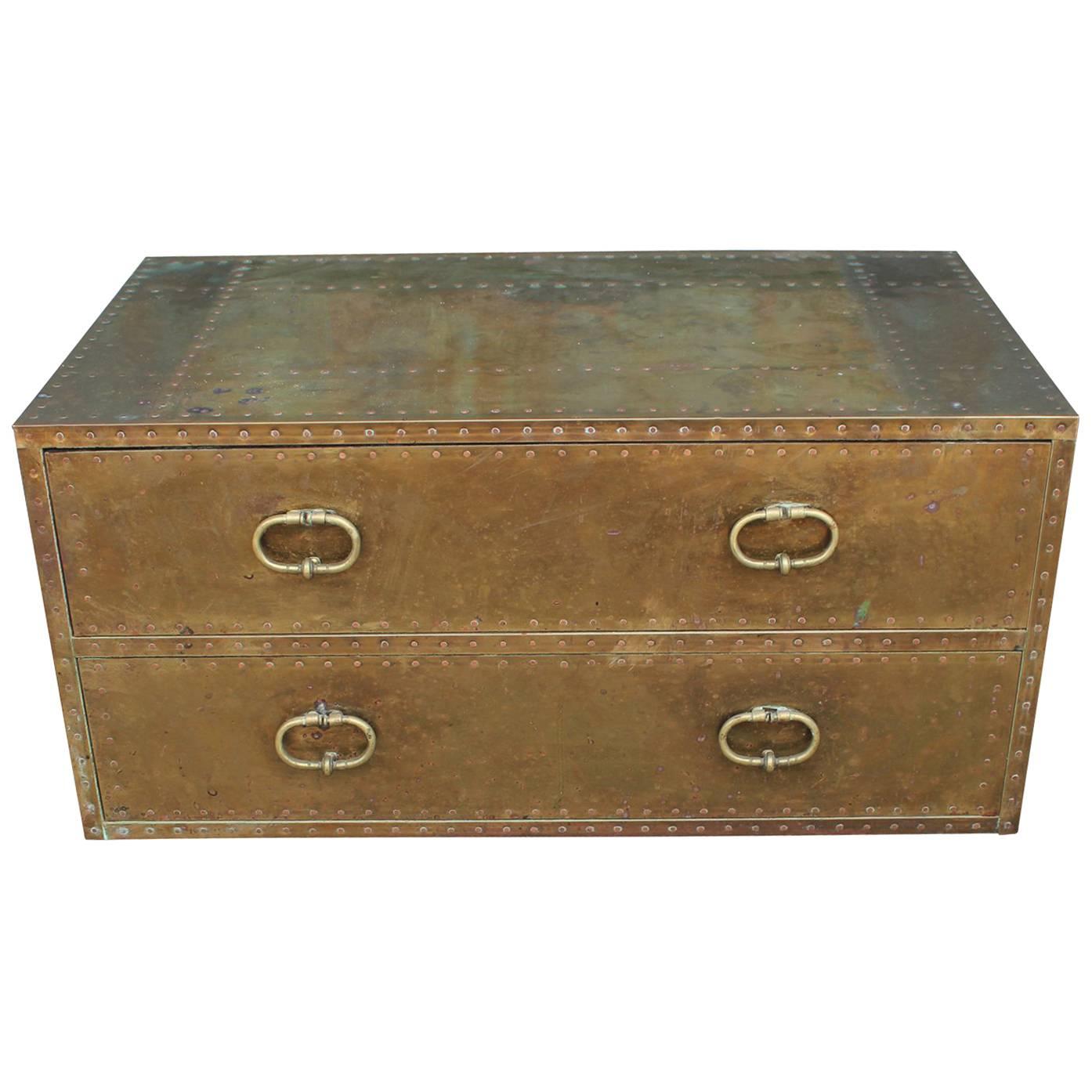 Sarried Hollywood Regency Brass Campaign Chest