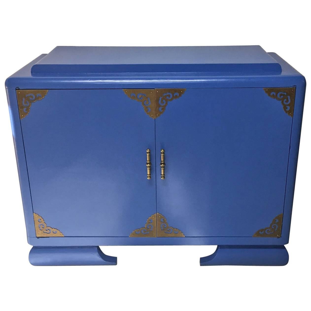 Athens Blue Vintage Asian Cabinet For Sale