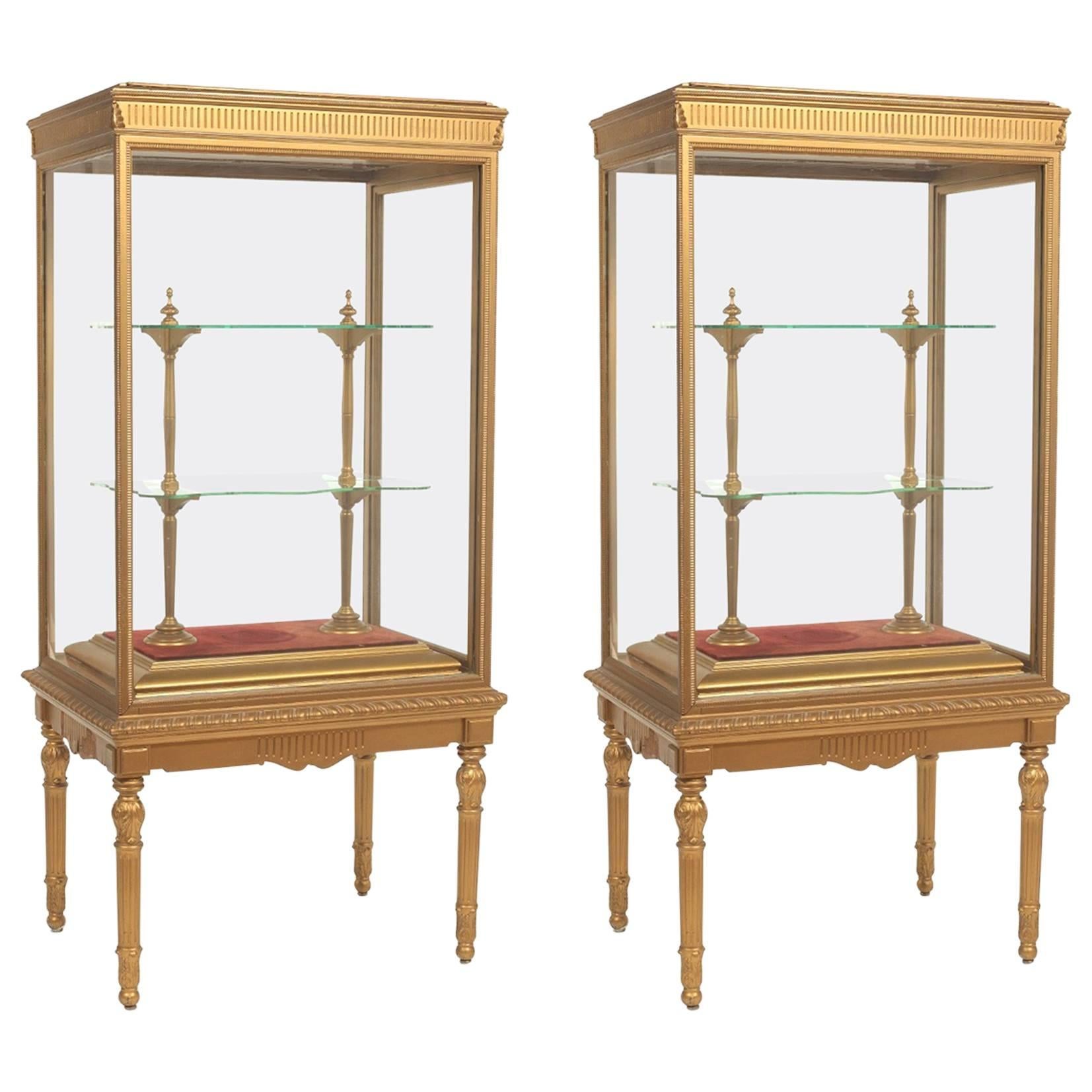 Pair of French Neoclassical Giltwood Standing Cabinets or Vitrines