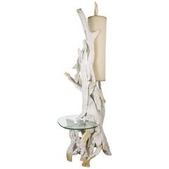 Monumental Driftwood Floor Lamp with Glass Table