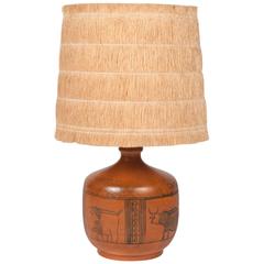 Red Mottled Glaze Ceramic Lamp by Jacques Blin in Original Shade 11