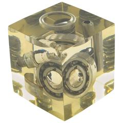 1970s Resin Cube Sculpture Paperweight by Pierre Giraudon Industrial Elements 11
