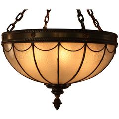 Antique American Leaded Glass Inverted Dome Chandelier