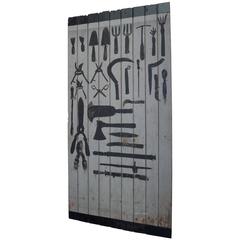 French 1940s Painted Garden/Tool Shed Door with Tools 11