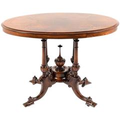 Antique English Victorian Walnut Oval Side Table, circa 1870