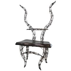 Sculptural Borgantula Reclaimed Metal and Wood Horn Chair by Jason Startup