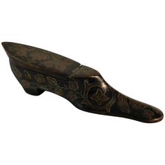 Antique Georgian Carved Wood Shoe Souvenir Snuff Box