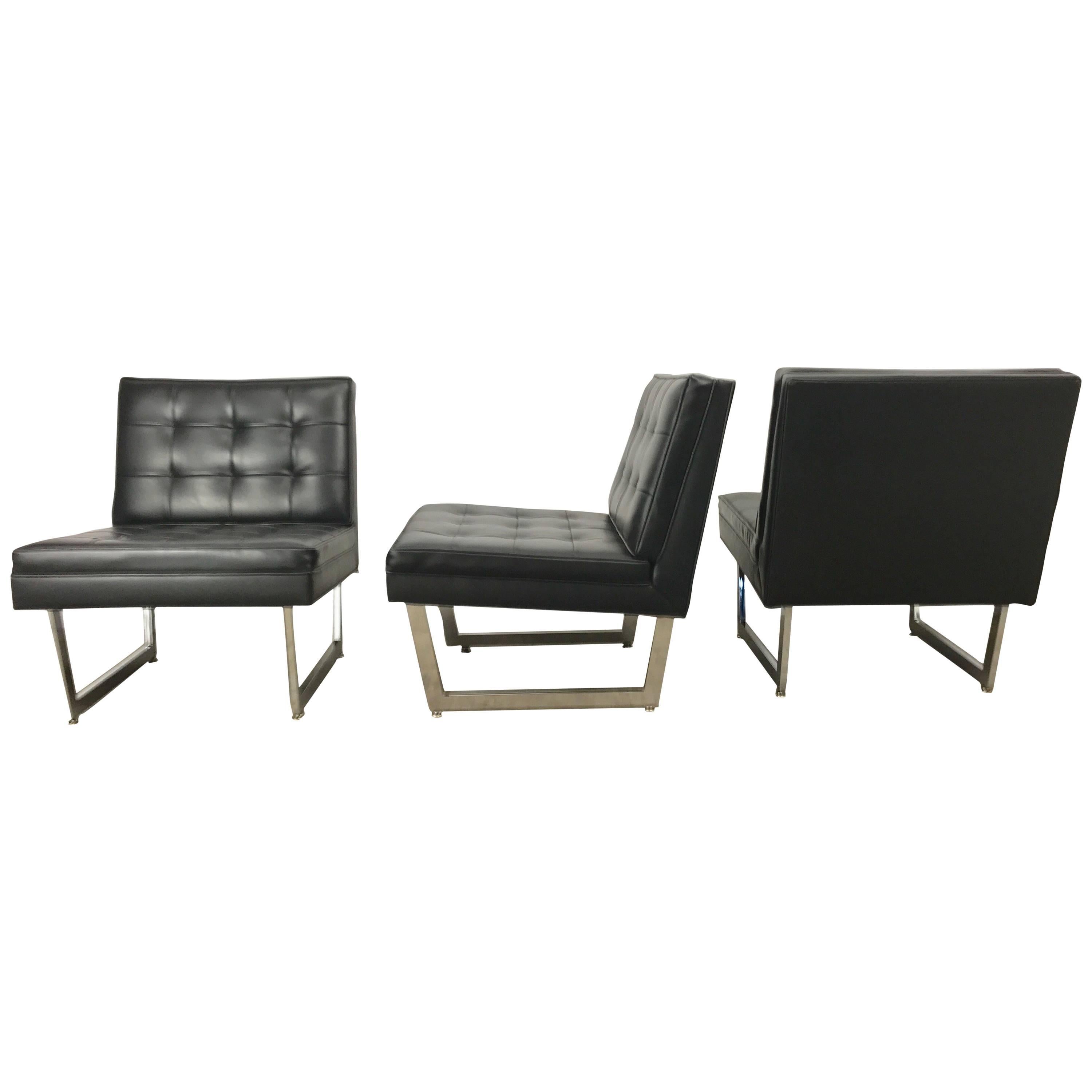 Black and Chrome Modular Seating, Button Tufted Sofa, Mies Tugenhat