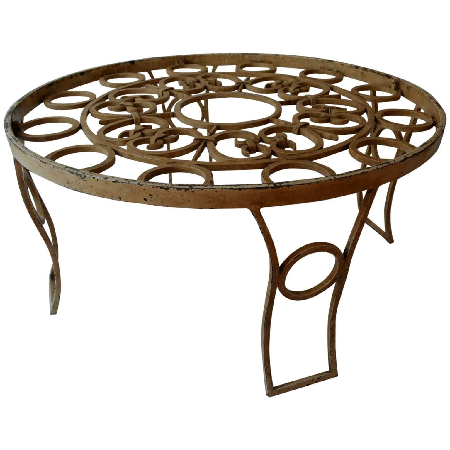 Mid Century Mexican Modernist Talleres Chacón Round Coffee Table, Forged Iron