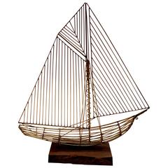 C. Jere Wire Boat Sculpture with Walnut Stand