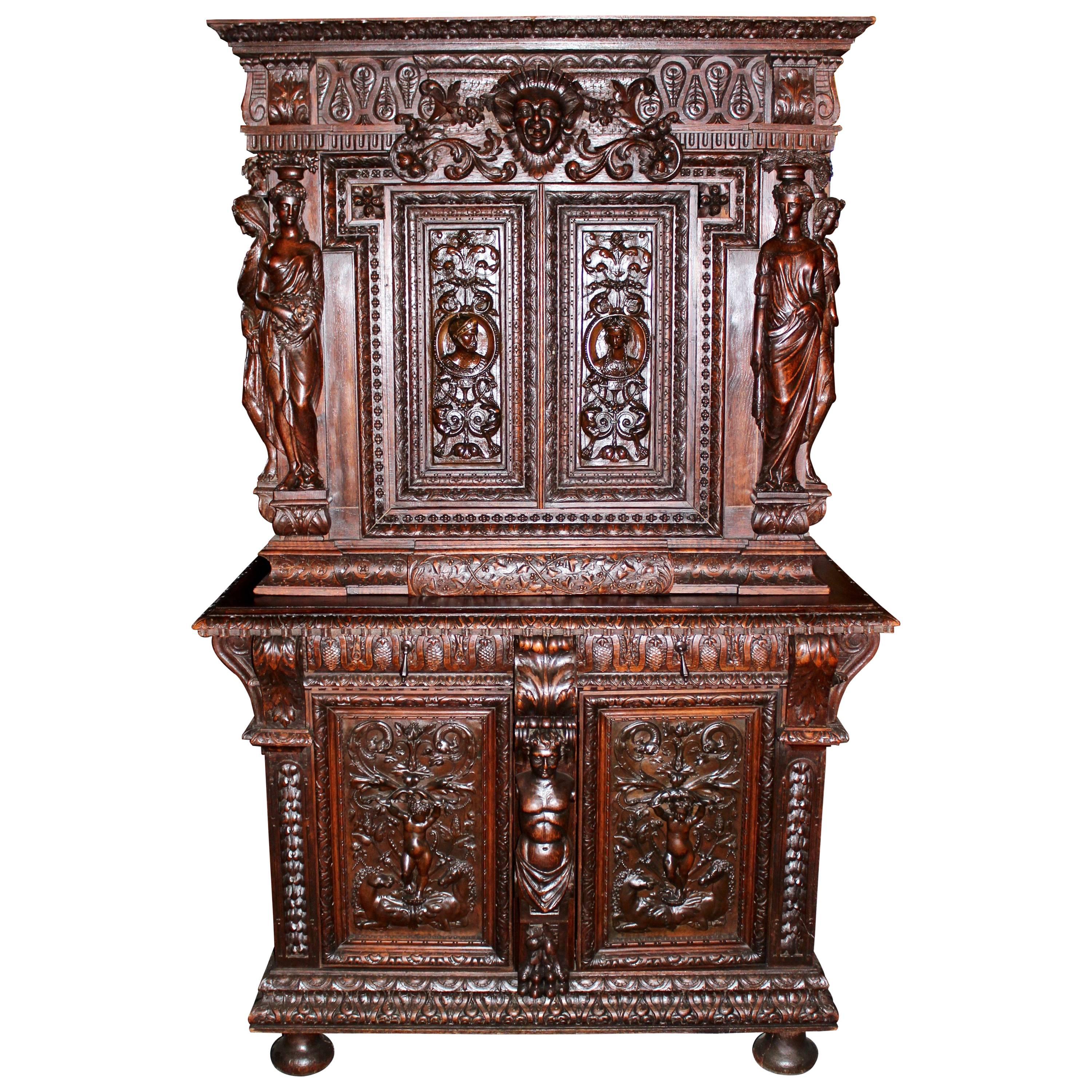 19th Century Ornately Carved French Cabinet For Sale