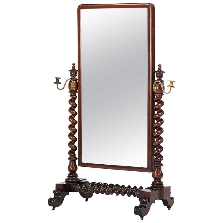 William IV Barley Twist Mahogany Cheval Mirror For Sale