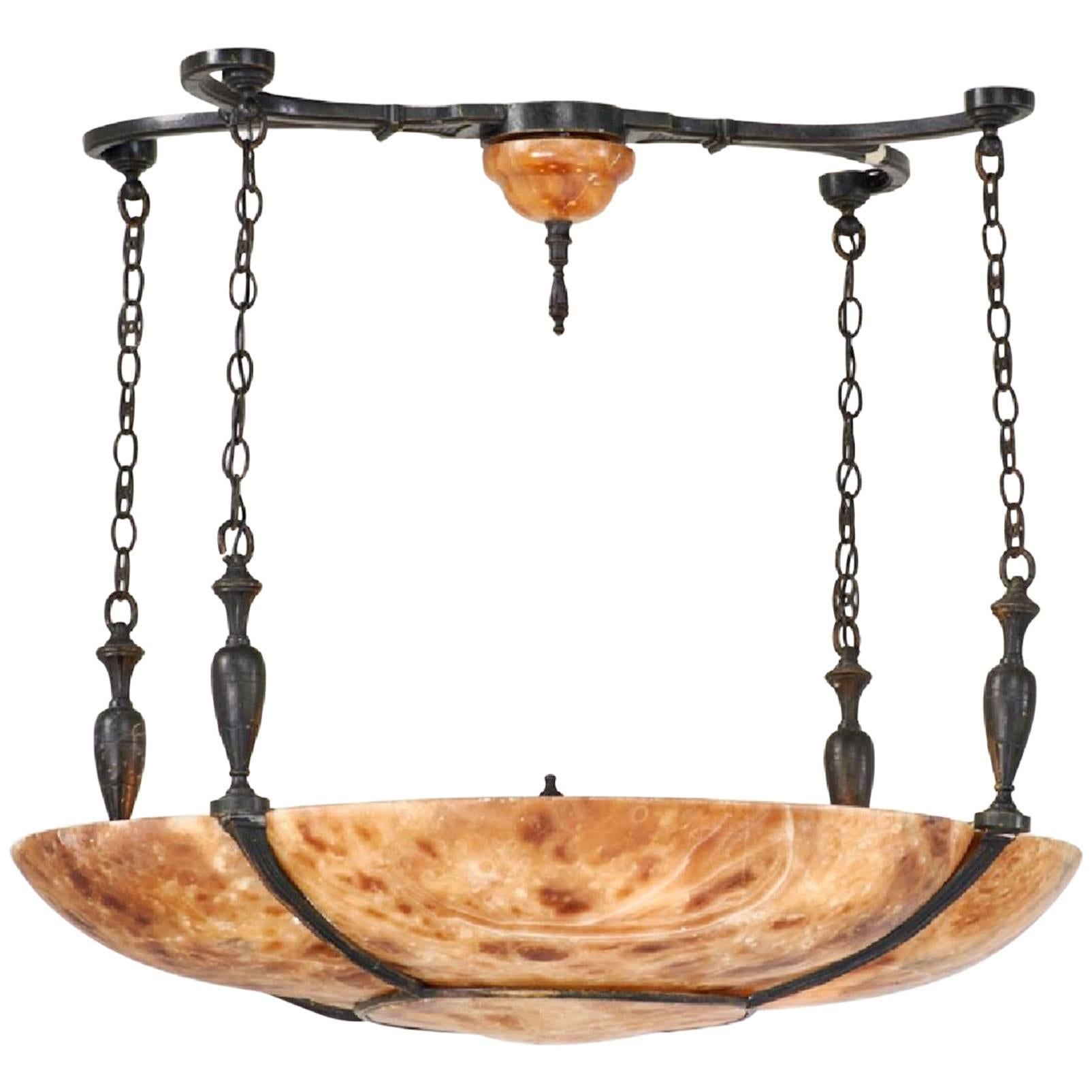Beautiful Neoclassical Alabaster Bronze-Mounted Chandelier For Sale