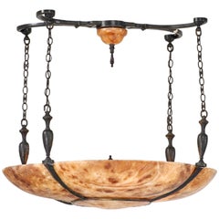 Beautiful Neoclassical Alabaster Bronze-Mounted Chandelier