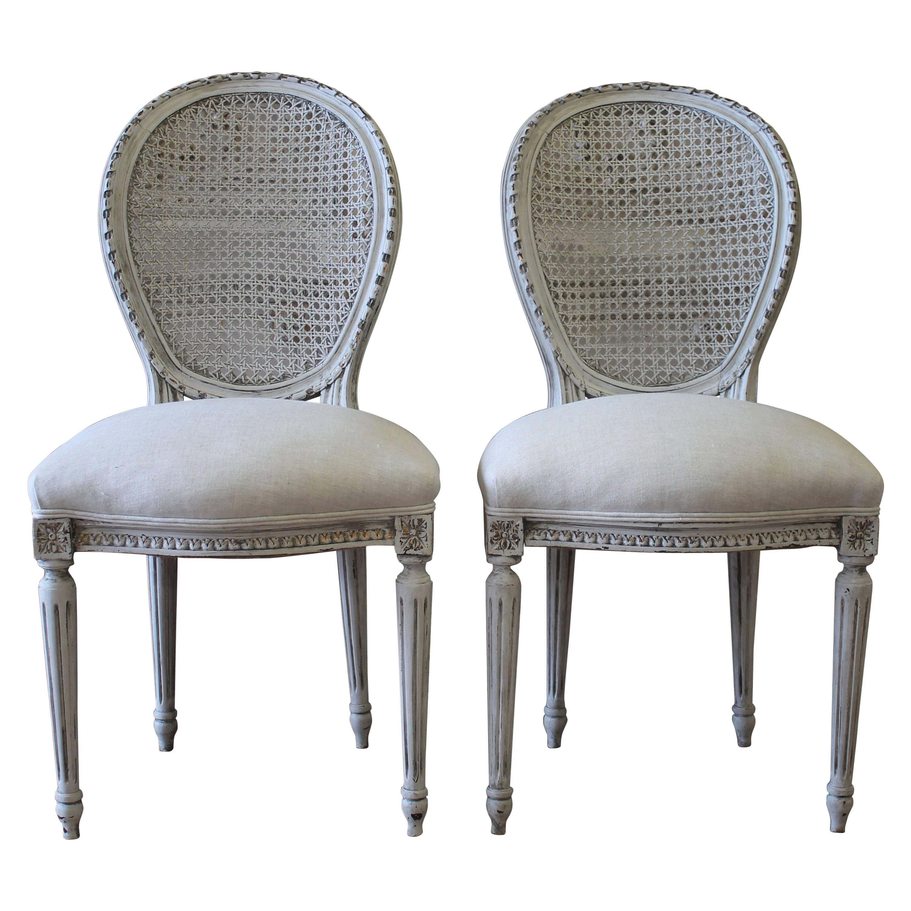 Pair of Antique French Louis XVI Style Cane Back Side Chairs