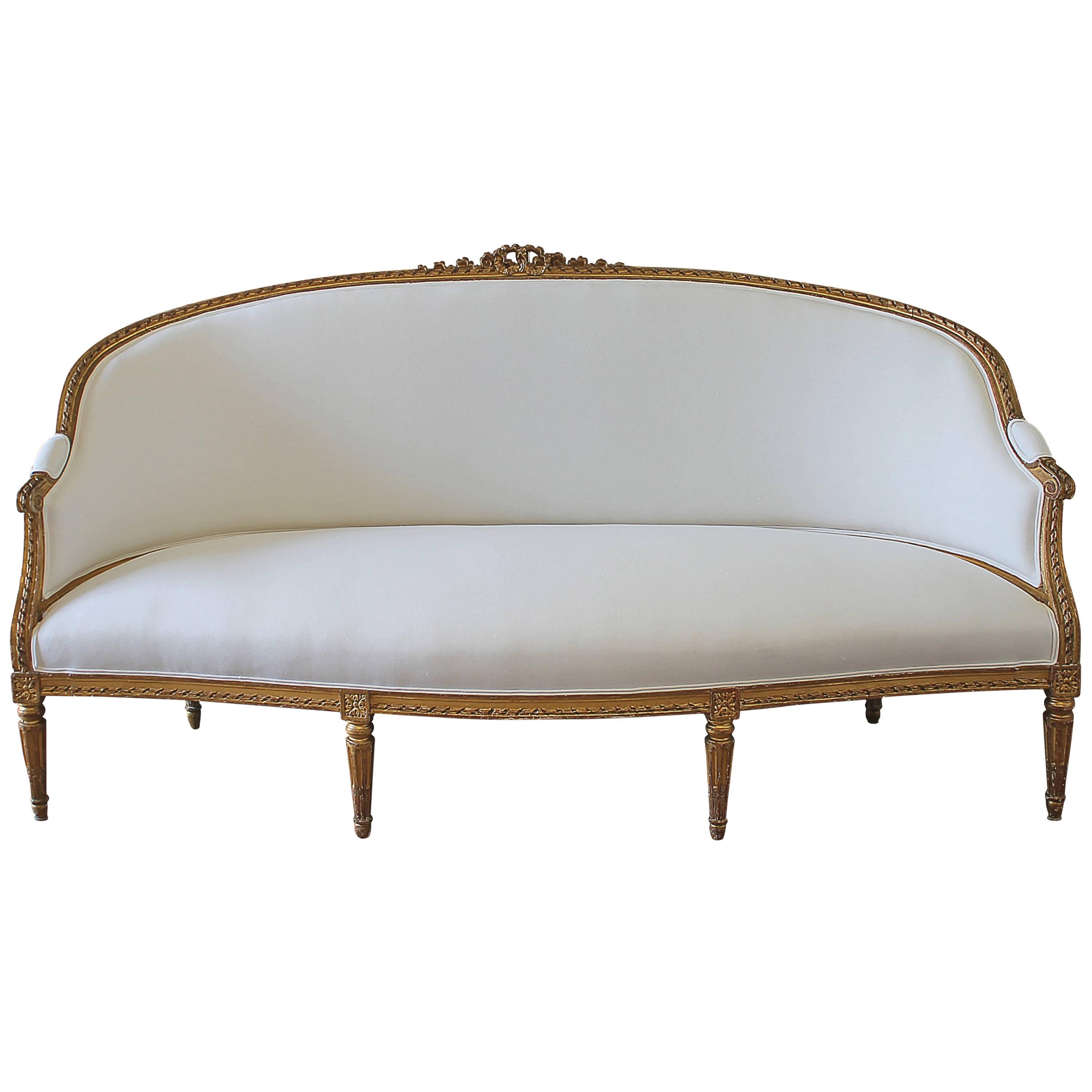 20th Century Carved Ribbon Giltwood Louis XVI Style French Sofa