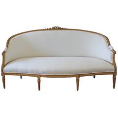 20th Century Carved Ribbon Giltwood Louis XVI Style French Sofa