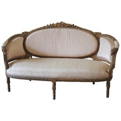 Vintage 20th Century Louis XVI Style Giltwood Upholstered Loveseat Canapé