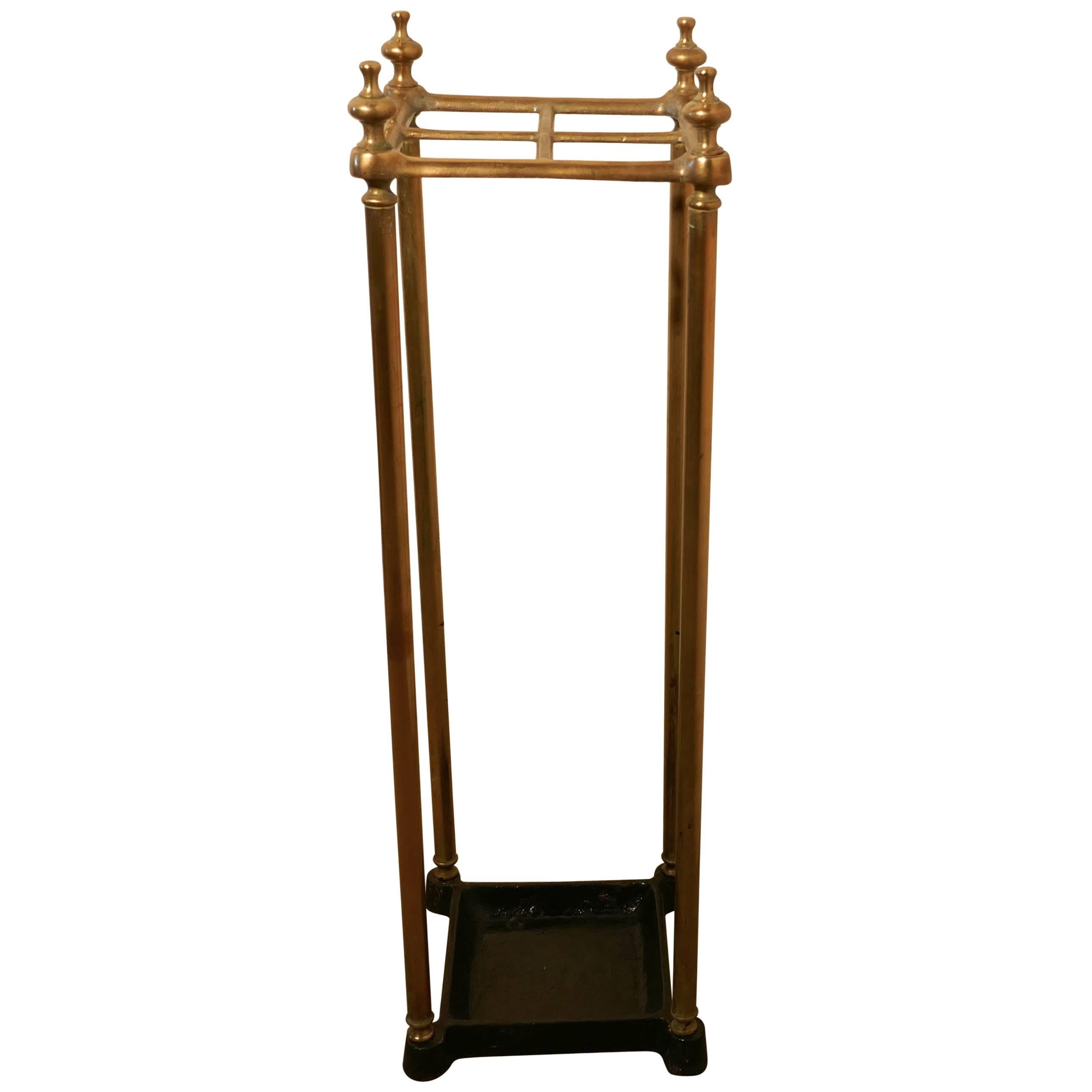Petit Victorian Brass and Cast Iron Walking Stick Stand or Umbrella Stand
