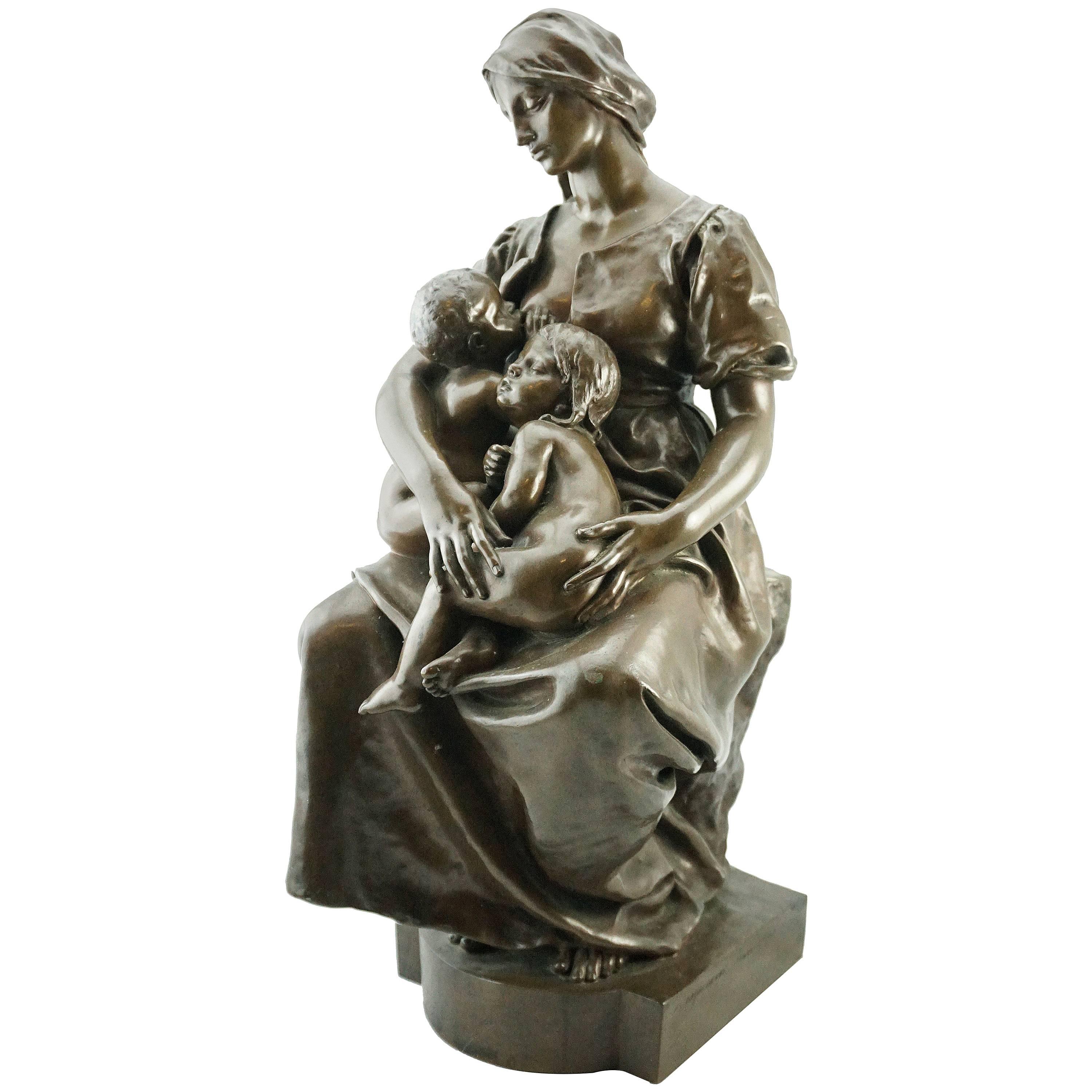 19th Century Paul Dubois Barbedienne Bronze of Mother and Child "Charity"