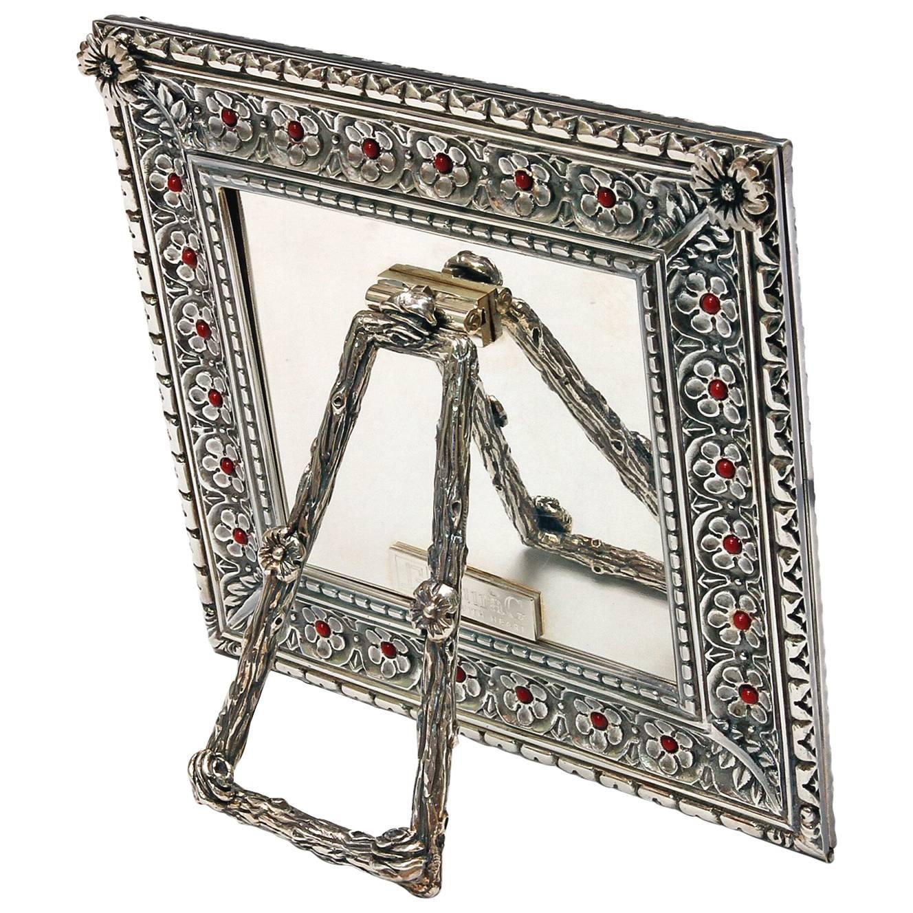 Italian Photo Frame in Lost Wax Silver , Harmony Coral