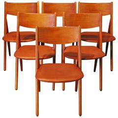 Danish Modern Set of Six Teak or Leather Dining Chairs Danish Modern Set of Six Teak or Leather Dining Chairs