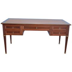 Louis XVI Style Mahogany Desk with Leather Top and Side Pull-Out Tables 8